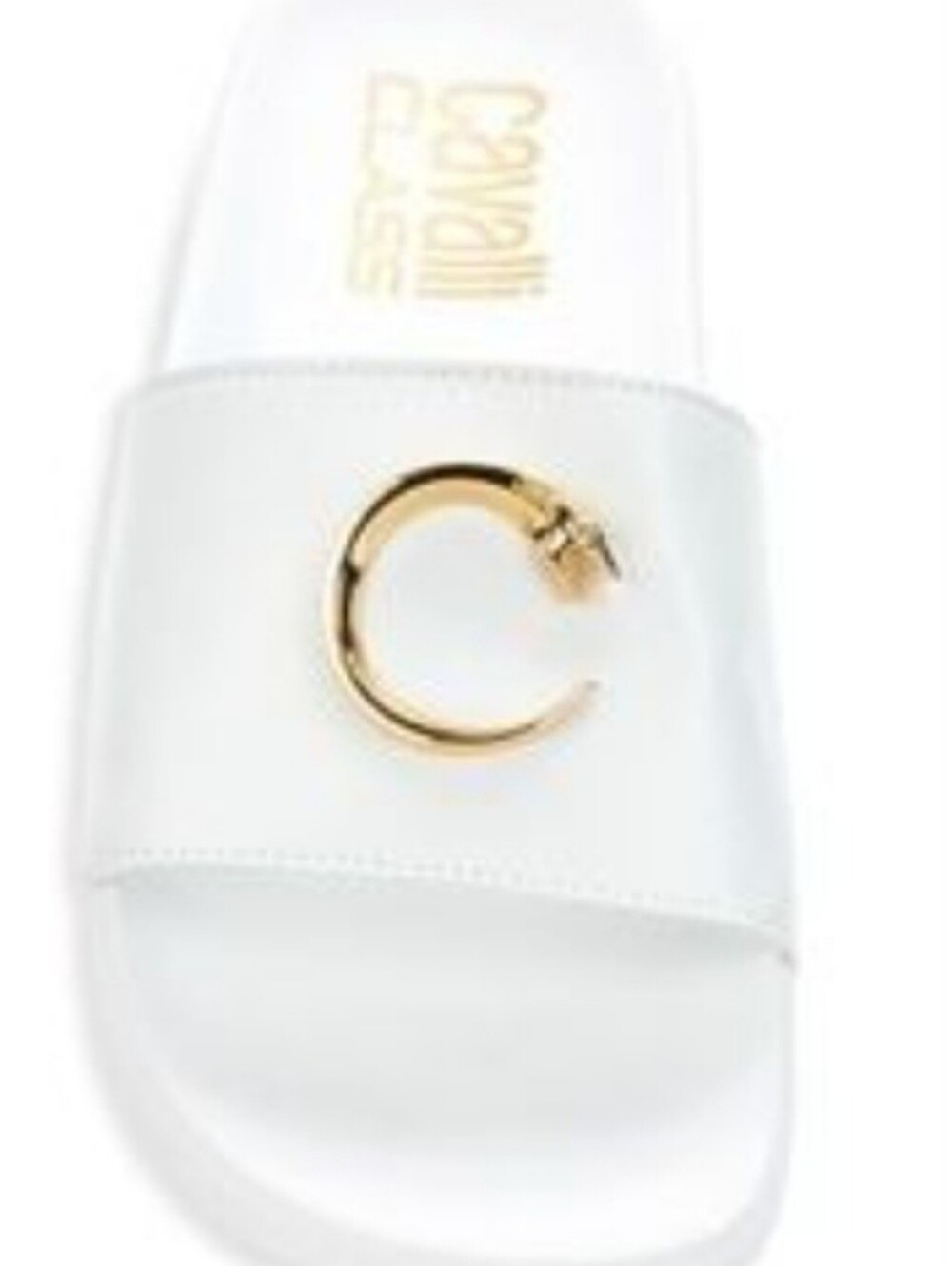 Roberto Cavalli White Slide Sandal with Gold 'C' Accent